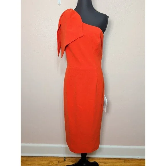 Dress the Population Tiffany Womens XL Poppy One Shoulder Bow Midi Sheath NWT - Picture 2 of 12